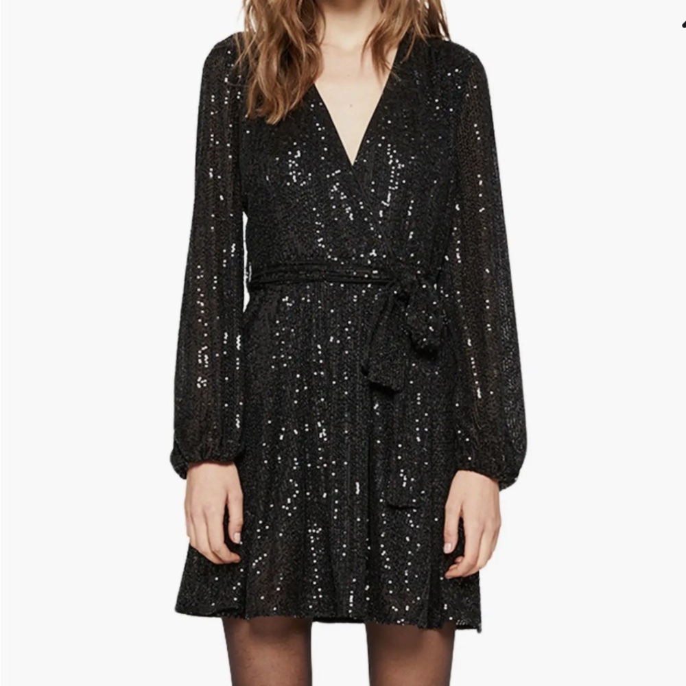 Bardot Black Sequin Long Sleeve Dress